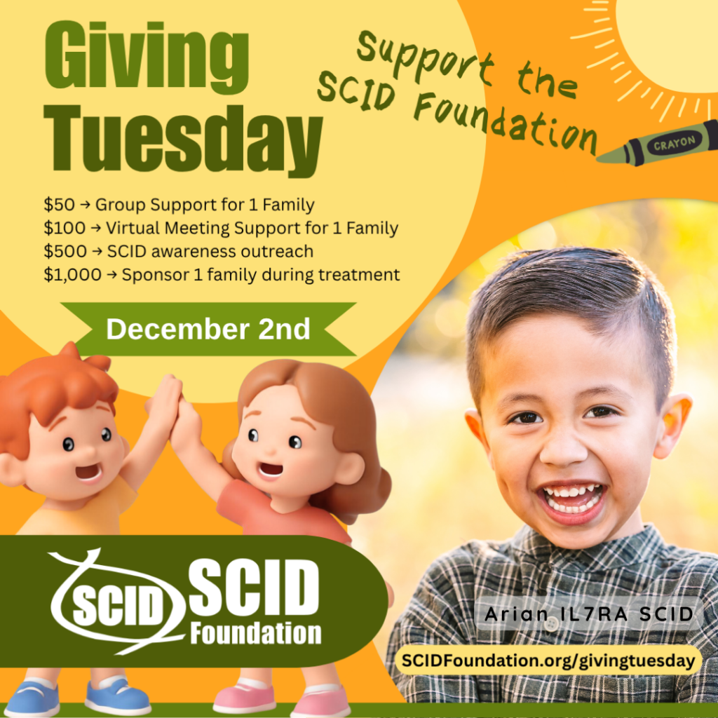 Giving Tuesday graphic with Arian IL7RA SCID